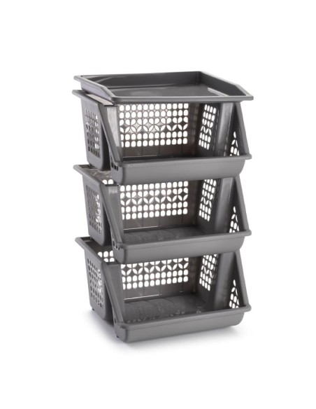 1113636-lot de 3 resserres a legumes empilables gris clair