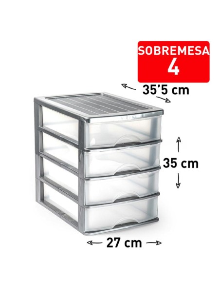 1116812 - bloc de rangement bureau 4 tiroirs argent