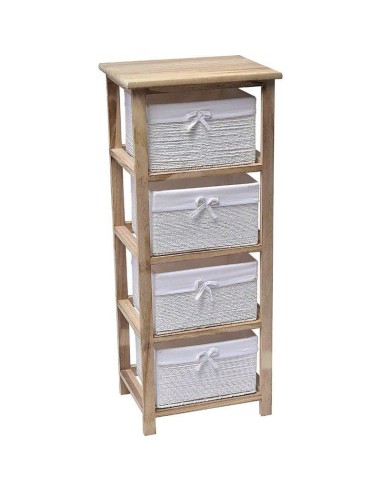 meuble mdf gm bois 4 paniers papier tresses - naturel/blanc