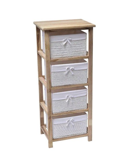 meuble mdf gm bois 4 paniers papier tresses - naturel/blanc