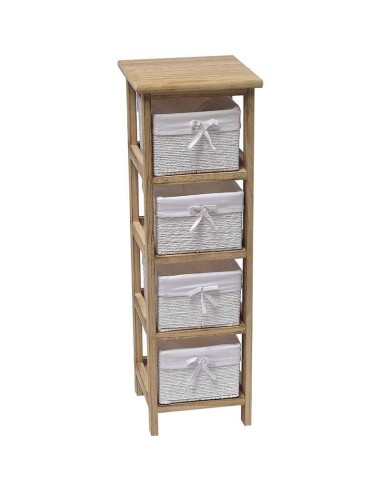 9864245-meuble mdf pm bois 4 paniers papier tresses - naturel/blanc