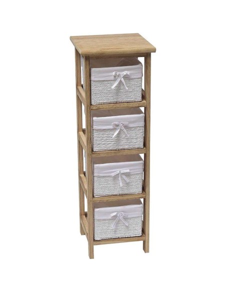 9864245-meuble mdf pm bois 4 paniers papier tresses - naturel/blanc