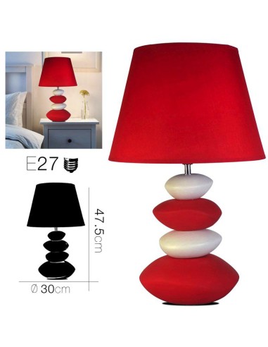 20161-lampe ceramique 4 galets rouge diam 30 x 47.5 cm