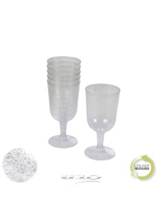 6goj043ag - set de 6 verres a vin en plastique reutilisable 18cl paillete argent