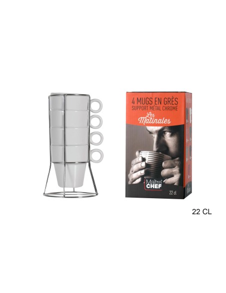 gresmu030 - 4 mug empilable blanc 22cl/rack-gres