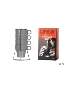 gresmu033 - 4 mug empilable gris cl 22cl/rack- gres