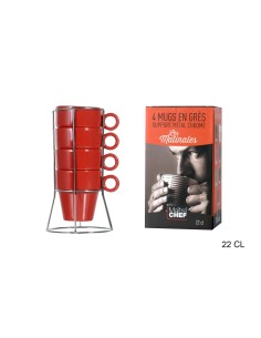 gresmu035 - 4 mug empilable rouge 22cl/rack- gres