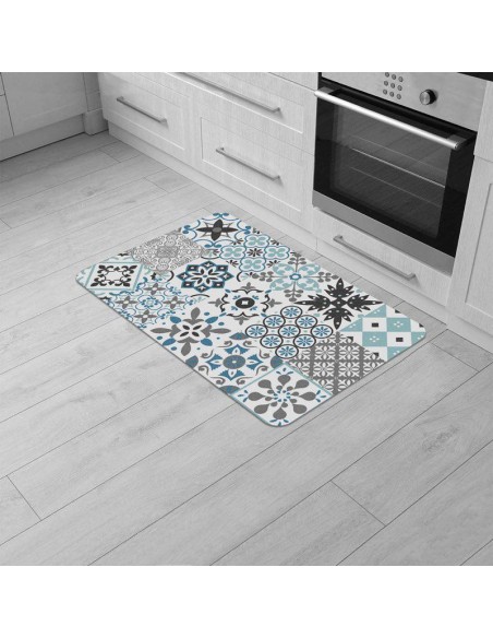 tapis rectangle 45 x 75 cm mousse imprimee salou bleu