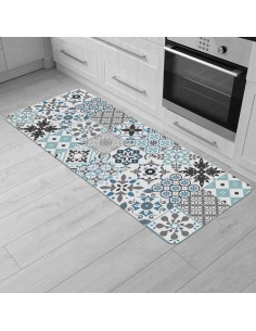 tapis rectangle 45 x 120 cm mousse imprimee salou bleu