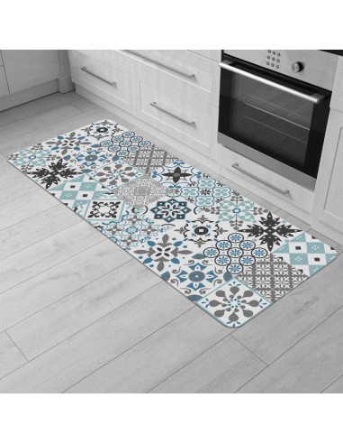 tapis rectangle 45 x 120 cm mousse imprimee salou bleu