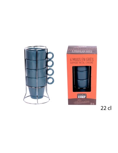 gresmu040 - 4 mug empilable bleu/ca  22cl/rack- gres