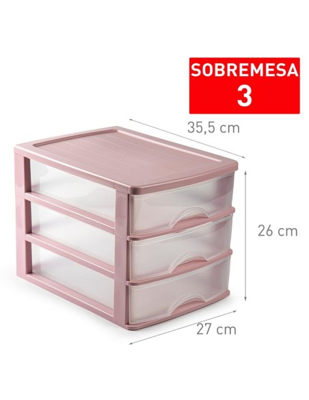 11124a6-bloc de rangement bureau 3 tiroirs rosa palo