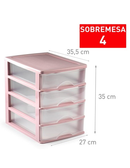 11168a6 - bloc de rangement bureau 4 tiroirs rosa palo