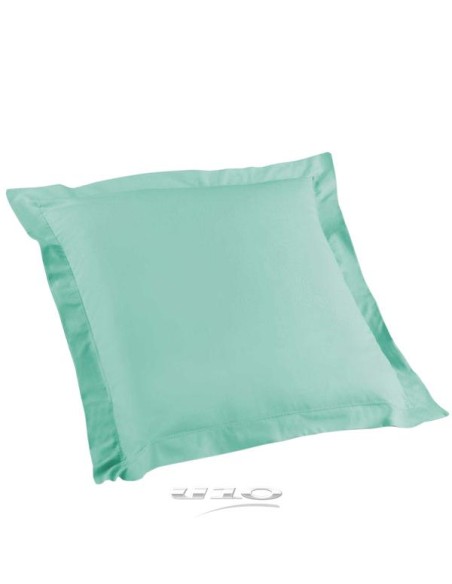 1642617-taie d'oreiller volant plat 63 x 63 cm uni 57 fils lina menthe +point bo