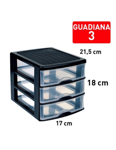 1124702-bloc de rangement guadiana 3 tiroirs noir