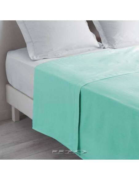1642665-drap plat 1 personne 180 x 290 cm uni 57 fils lina menthe +point bourdon