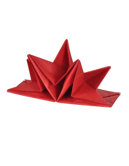6sej761ro - set de 12 serviettes pre pliees en papier 3 plis 40*60cm rouge