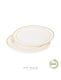 6asj041or - set de 6 assiettes en plastique reutilisable d19cm blanc lisere or