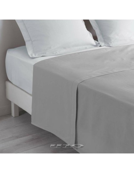 drap plat 1 personne 180 x 290 cm uni 57 fils lina galet +point bourdon