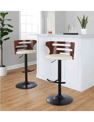 tabouret cluizel natural beige fabric beige / bois clair / pieds noir