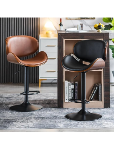 tabouret marcolini beige  + bois clair avec pieds noir mat