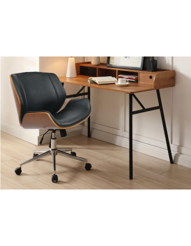 chaise de bureau ducasse beige + bois clair avec pieds noir mat
