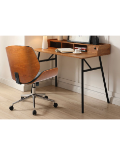 chaise de bureau ducasse noir+ bois foncé avec pieds noir mate
