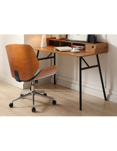 chaise de bureau ducasse noir+ bois foncé avec pieds noir mate