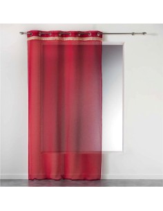 1408296-panneau a oeillets 140 x 240 cm voile sable+franges frangy rouge