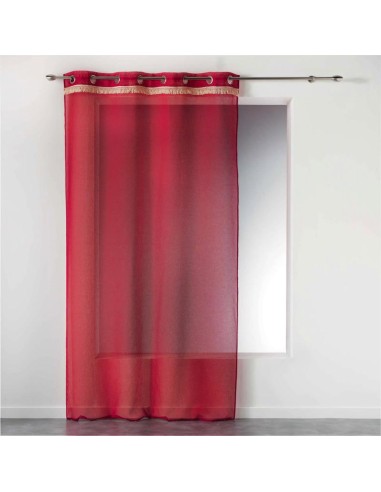 1408296-panneau a oeillets 140 x 240 cm voile sable+franges frangy rouge