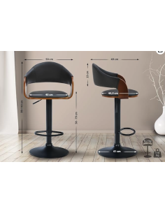 tabouret trinitario noir + bois foncé avec pieds noir mat