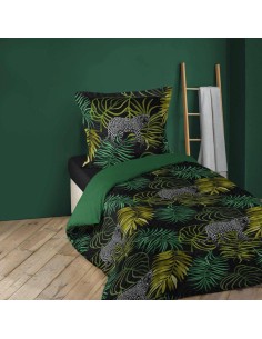 1643104-parure 2 p. 140 x 200 cm imprime 42 fils allover tropical green