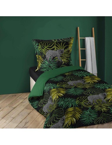 1643104-parure 2 p. 140 x 200 cm imprime 42 fils allover tropical green