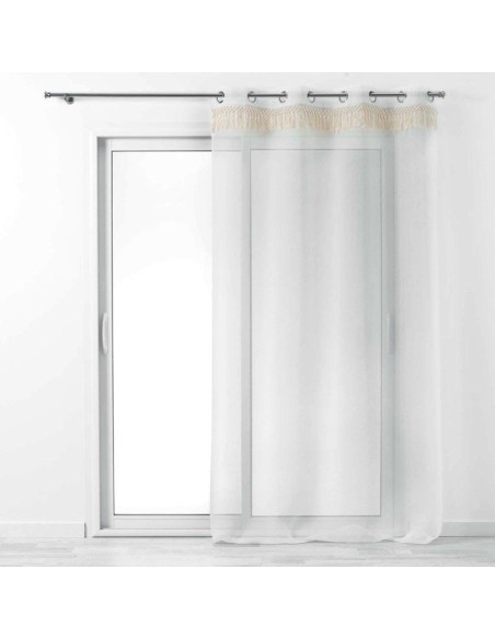 panneau a oeillets 140 x 240 cm voile sable+franges zagora blanc