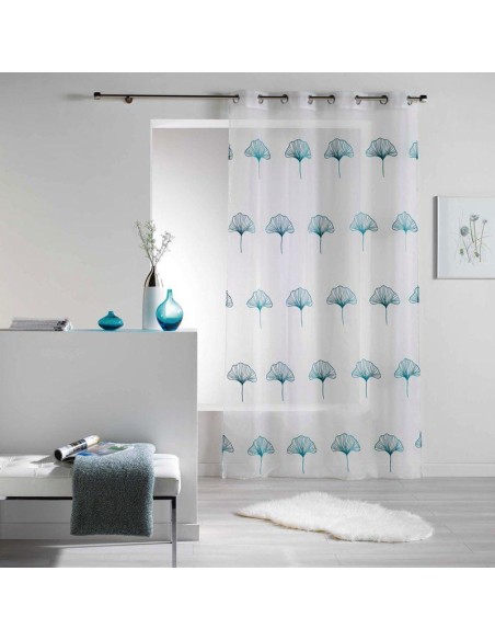 1625786-panneau a oeillets 140 x 240 cm voile brode ginko bleu