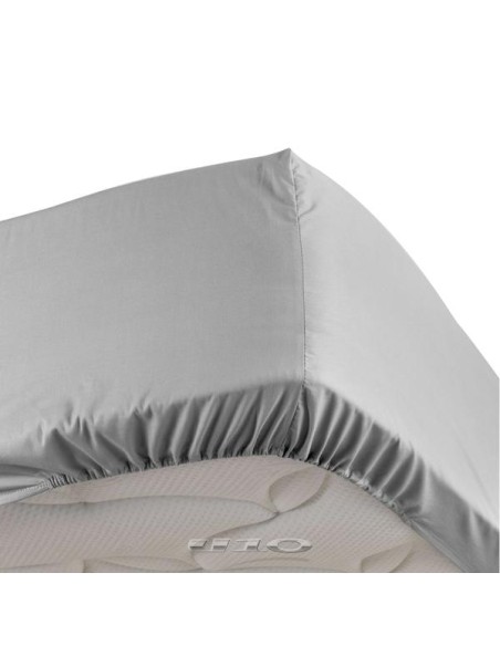 1643198 - drap housse 2 personnes 160 x 200 cm percale uni 78 fils percaline gri