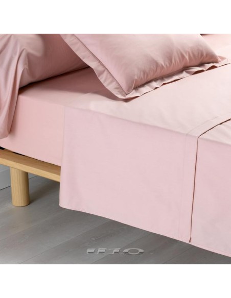 1643217 - drap plat 1 personne 180 x 290 cm percale uni 78 fils percaline rose +