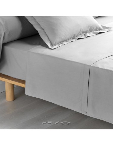 1643219 - drap plat 2 personnes 240 x 300 cm percale uni 78 fils percaline gris