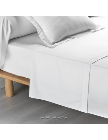 drap plat 2 personnes 240x300 cm percale uni 78 fils percaline blanc +p. bourdon