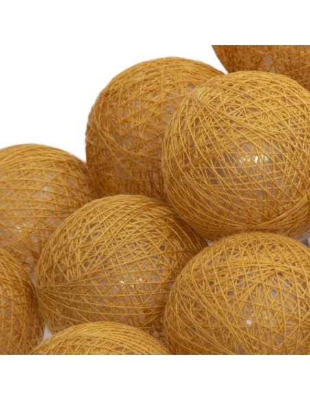 guirlande led pile 16 boules jaune ocre d.3,5