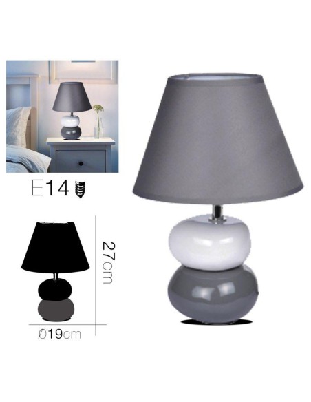 20138-lampe ceramique 2 galets gris diam 19 x 27 cm