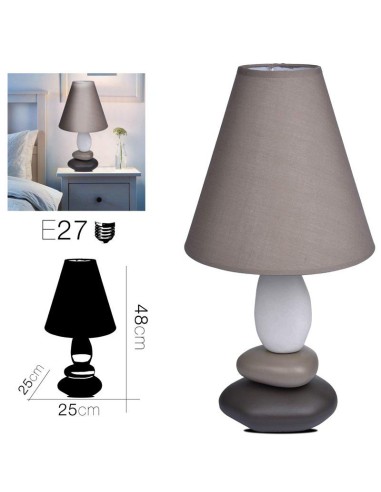 20158-lampe ceramique 3 galets taupe diam 25 x 48 cm