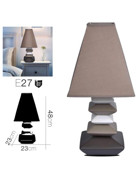 20163-lampe ceramique 5 galets taupe 23 x 23 x 48 cm