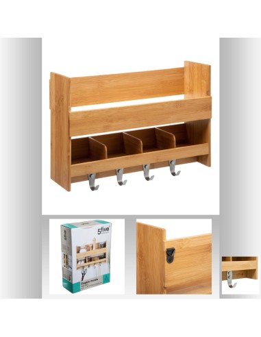 169196-etagere murale +crochet bambou L. 46,5 x P. 15 x H. 32 cm