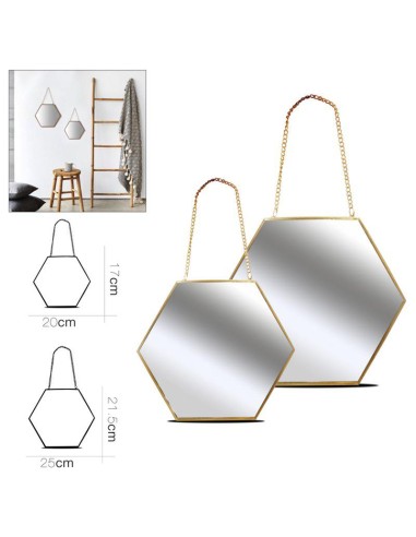 28262-set 2 miroirs chaine doree 20 x 17 cm 25 x 21,5 cm