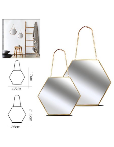 28262-set 2 miroirs chaine doree 20 x 17 cm 25 x 21,5 cm