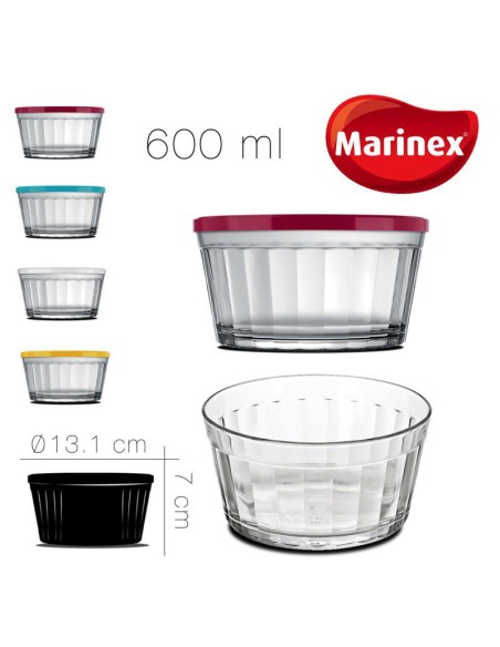 86967 - boite hermetique verre  couvercle couleur 600 ml d13.1 x 7 cm