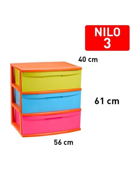 1214203-bloc de rangement nilo 3 tiroirs multicolore