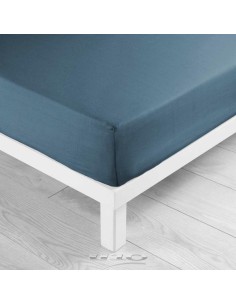 drap housse 1 personne 90 x 190 cm uni 57 fils lina bleu nuit