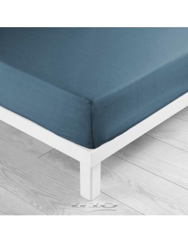 drap housse 2 personnes 140 x 190 cm uni 57 fils lina bleu nuit